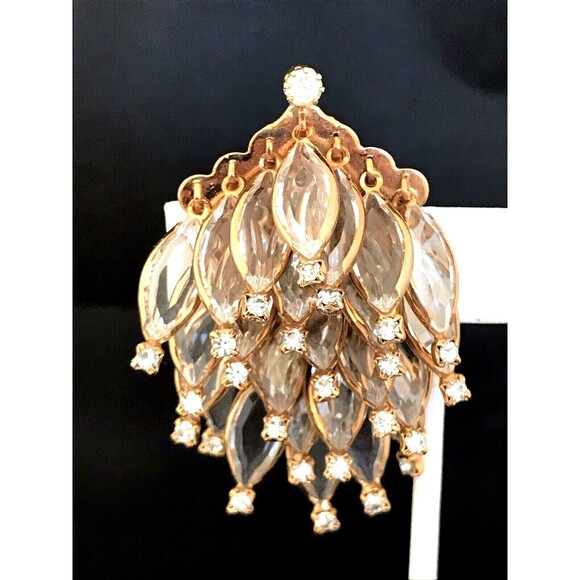 Vintage Waterfall Brooch Crystal Prong Set Bezel Set Crystals 1F - Picture 2 of 4